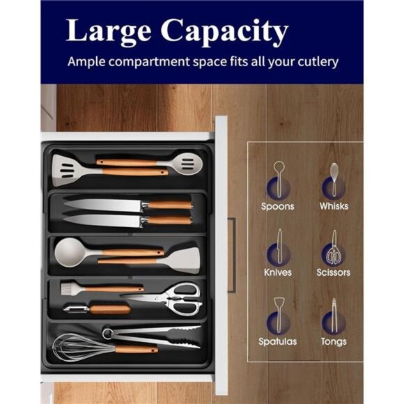 Expandable Silverware Organizer Utensil Drawer Kitchen Storage Flatware Organize - Picture 4 of 8